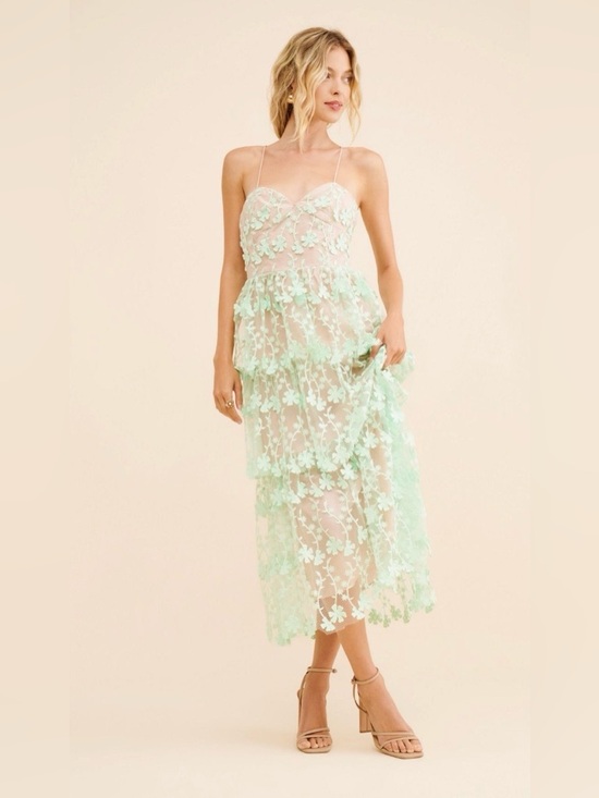 Endless Rose Dresses & Skirts - Endless Rose Mint Floral Appliqué Tiered Midi Dress